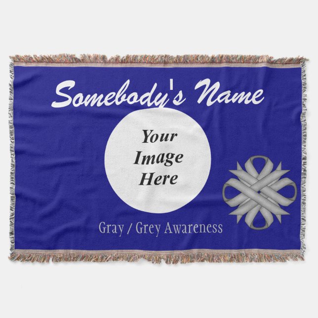 Grey / Grey Clover Ribbon Template by K Yoncich Throw Blanket (Front)