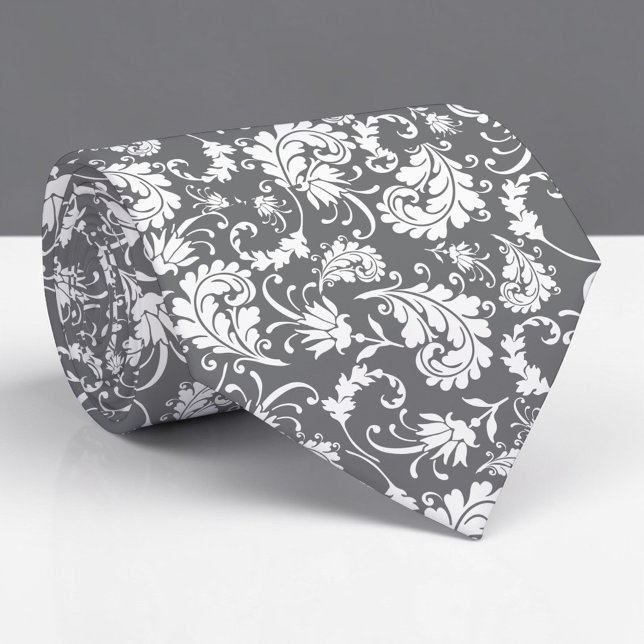 Grey Grey Floral Pattern Custom Necktie (Creator Uploaded)