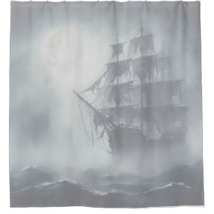 Grey, Grey Fog Pirate Ship 2 Shower Curtain