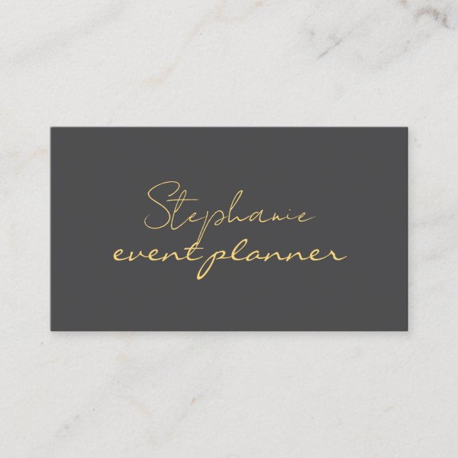 Grey Grey Gold Golden Yellow Custom Name Trendy Business Card (Front)