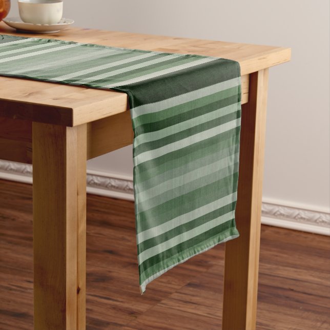Grey Grey Green Stripes Short Table Runner (In Situ)