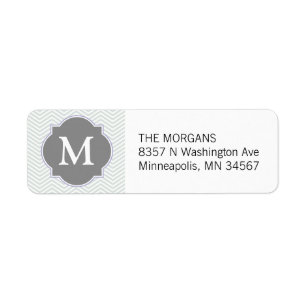 Grey & Grey Modern Chevron Custom Monogram Return Address Label