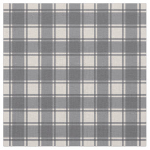 Grey Grey on Cream Gingham Plaid Buffalo Chequered Fabric