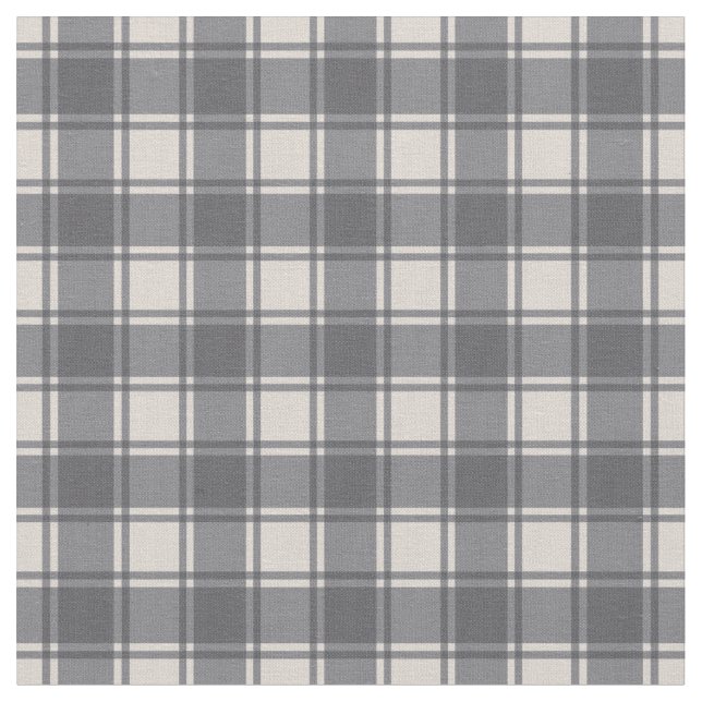Grey Grey on Cream Gingham Plaid Buffalo Chequered Fabric (Close Up)