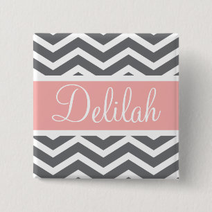 Grey Grey Peach Chevron Custom Name 15 Cm Square Badge