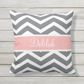 Grey Grey Peach Chevron Custom Name Cushion