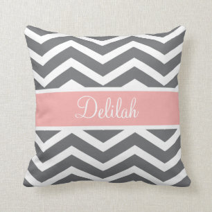 Grey Grey Peach Chevron Custom Name Cushion