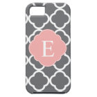 Grey Grey Peach Quatrefoil Monogram