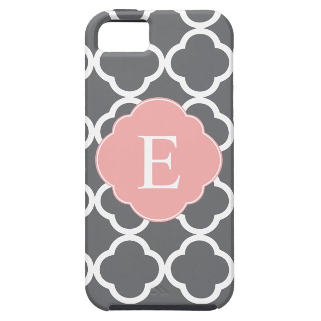 Grey Grey Peach Quatrefoil Monogram Case-Mate iPhone Case (Back)