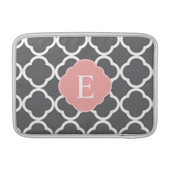 Grey Grey Peach Quatrefoil Monogram Sleeve For MacBook Air (Back)