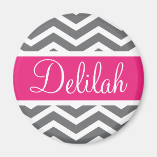 Grey Grey Pink Chevron Name Magnet