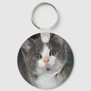 Grey/Grey/Silver and White Kitten Keychain
