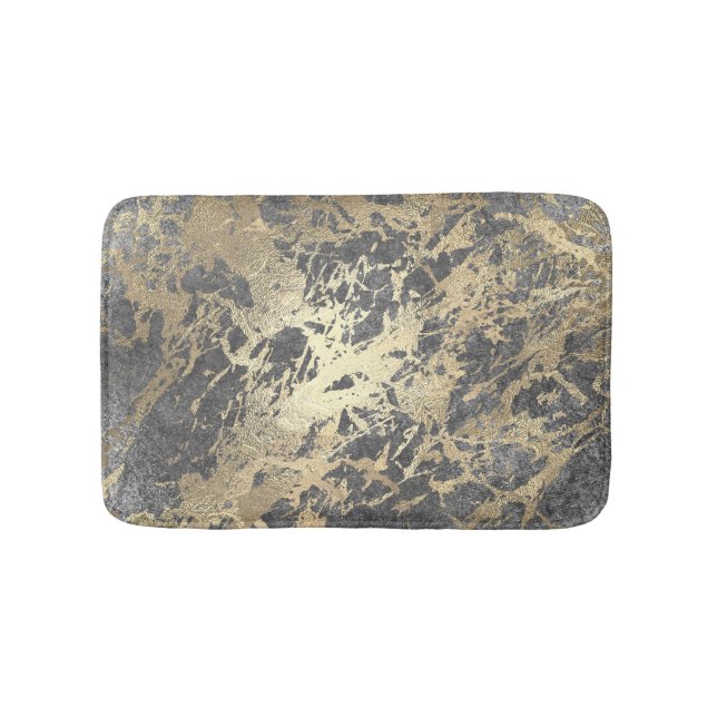 Grey Grey Silver Champaigne Faux Gold Marble Strok Bath Mat (Front)