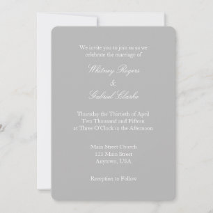 Grey Grey White Plain Simple Wedding Invitation