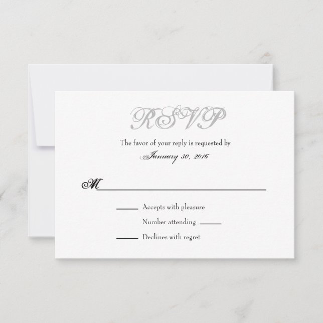 Grey Grey White Plain Simple Wedding RSVP Cards (Front)