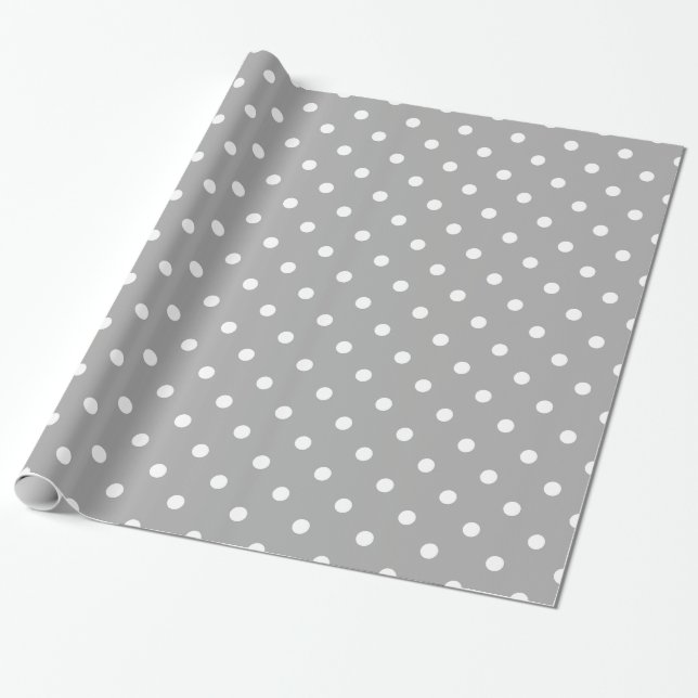 Grey Grey White Spotty Polka Dot Pattern Wrapping Paper (Unrolled)