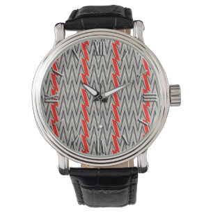 Grey / Grey, White, Tomato Red, Chevron Stripes Watch