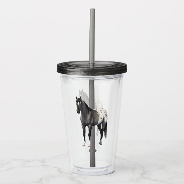Grey Grulla Appaloosa Quarter Horse Stallion Acrylic Tumbler (Front)