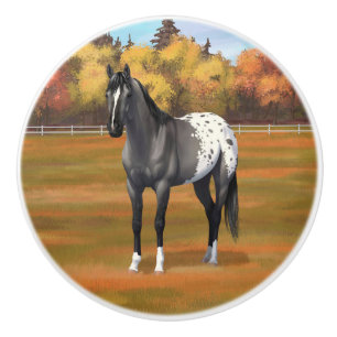 Grey Grulla Appaloosa Quarter Horse Stallion Ceramic Knob