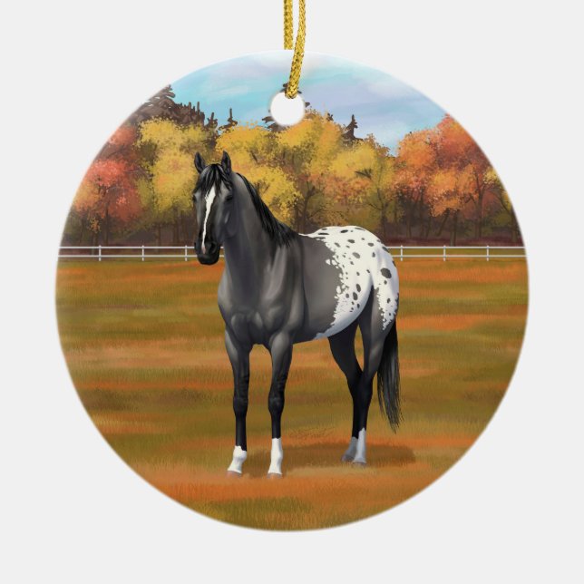 Grey Grulla Appaloosa Quarter Horse Stallion Ceramic Ornament (Front)