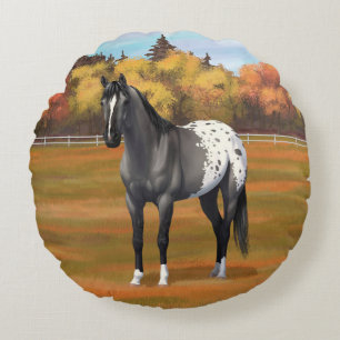 Grey Grulla Appaloosa Quarter Horse Stallion Round Cushion