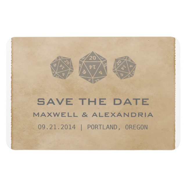 Grey Grunge D20 Dice Gamer Save the Date Magnet (Horizontal)