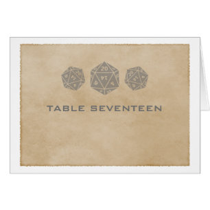 Grey Grunge D20 Dice Gamer Table Number Card