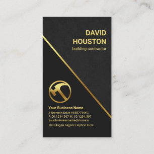 Grey Grunge Gold Stripe Construction Contractor Business Card