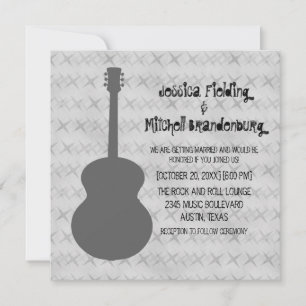 Grey Guitar Grunge Wedding Invite