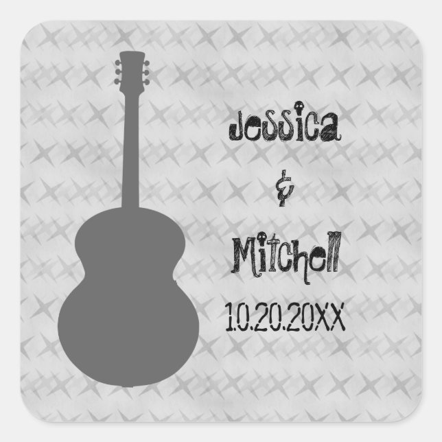 Grey Guitar Grunge Wedding Stickers (Front)