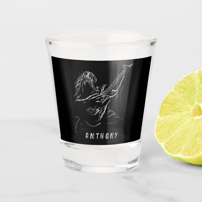 Grey Guitarist Silhouette Shot Glass (Front)