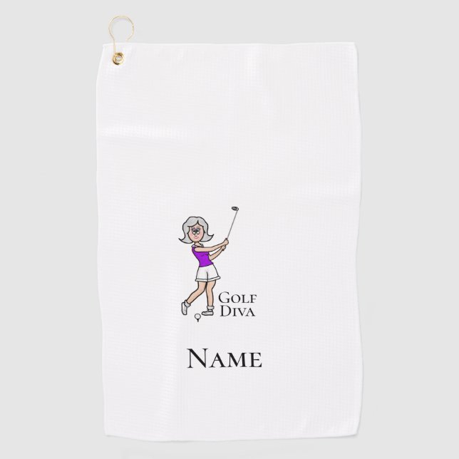 Grey Hair Female Golfer Golf Towel (Front)