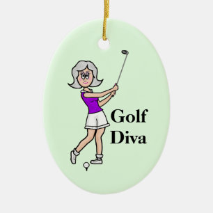 Grey Hair Woman Golfer Ornament