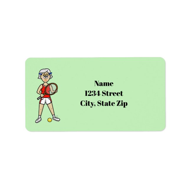 Grey Hair Woman Tennis Player Address Labels (Front)