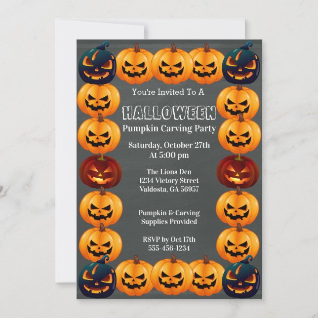 Grey Halloween Pumpkin Carving Party Invitation (Front)
