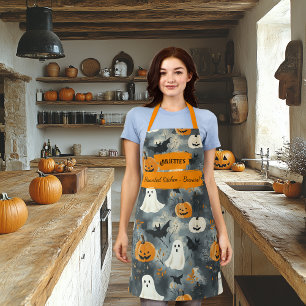 Grey Halloween with Ghosts, Pumpkins, and Bats Apron