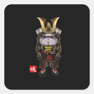 Grey Hamster With Japanese Samurai Square Sticker