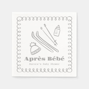 Grey Hand-Drawn Après Bébé Baby Shower Napkin