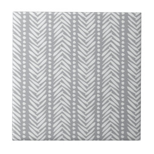 Grey Hand Drawn Chevron Pattern Ceramic Tile