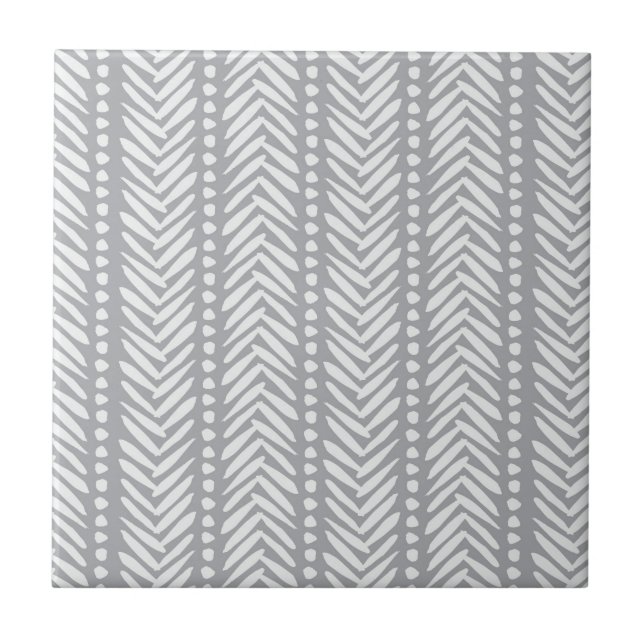 Grey Hand Drawn Chevron Pattern Ceramic Tile (Front)