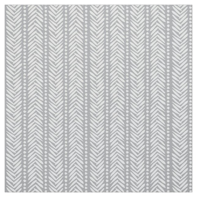 Grey Hand Drawn Chevron Pattern Fabric (Swatch)