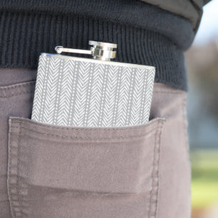 Grey Hand Drawn Chevron Pattern Hip Flask