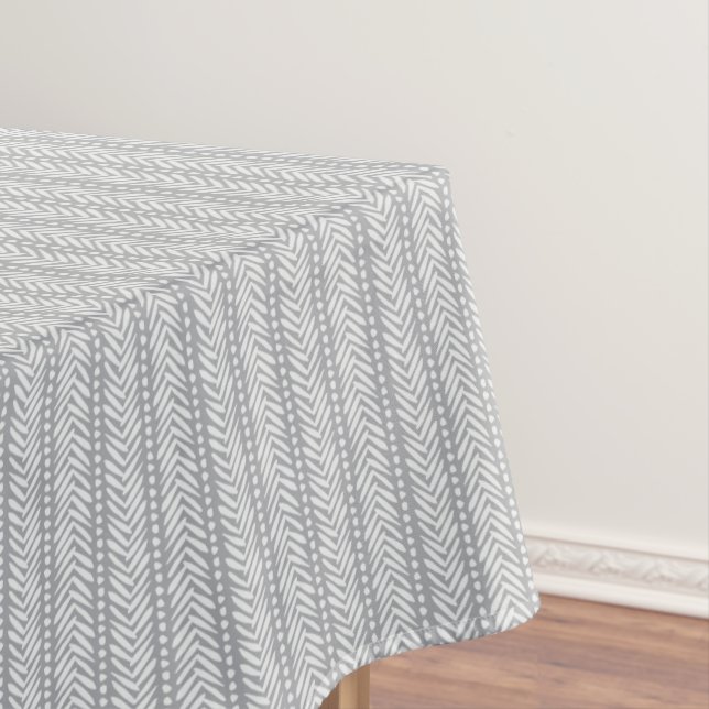 Grey Hand Drawn Chevron Pattern Tablecloth (In Situ)