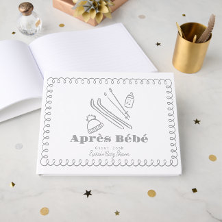 Grey Hand-Drawn Ski Après Bébé Baby Shower Guest Book