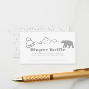 Grey Hand-Drawn Winter Baby Diaper Raffle Ticket Enclosure Card