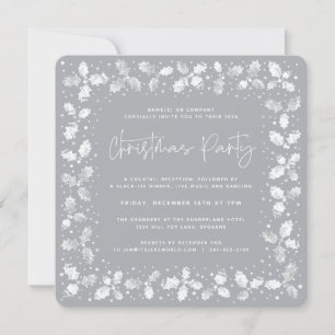Grey Hand Printed Holly+Berries Christmas Party Invitation