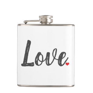 grey handwritten LOVE + red HEART   Hip Flask