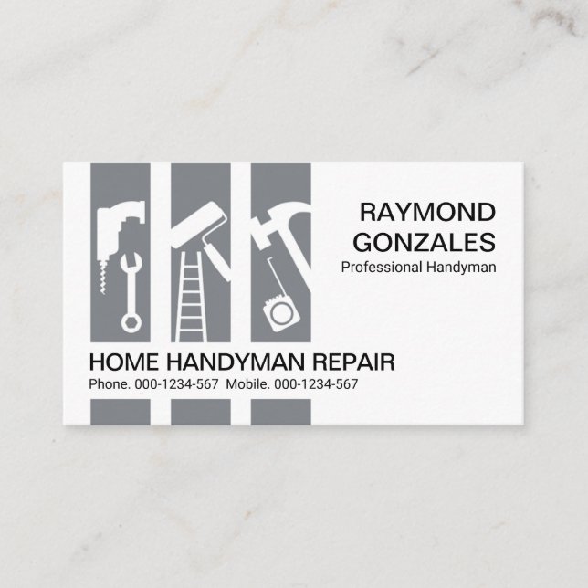 Grey Handyman Tools Panel Building Business Card (Front)