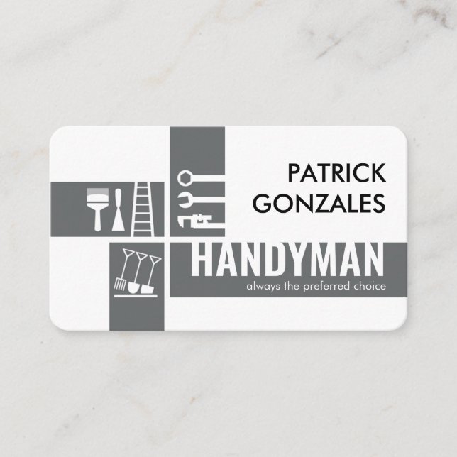 Grey Handyman Tools Silhouette Business Card (Front)