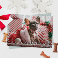 Grey Happy Pawlidays Pet Lover Holiday Photo Card